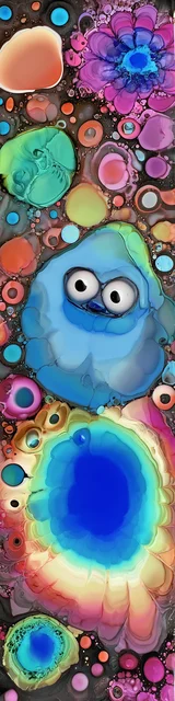 Free abstract bookmark featuring big eyes and cell patterns